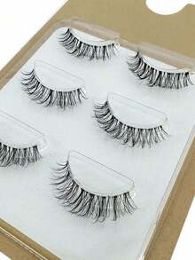 3 对人造貂皮睫毛 3D 透明带仿貂皮睫毛隐形纤细自然黑色可重复使用假睫毛条状睫毛、睫毛、睫毛、假睫毛 - 黑色 - 查看 3