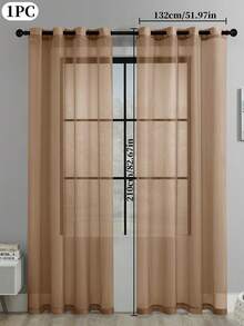 1pc Sheer Solid Color Voile Curtain, Decorative Window Sheer For Bedroom And Living Room - Tangerine Brown - View 25