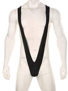 Men's Borat Style Party Wear V Sling Stretch Sexy Underwear Suspender Bodysuit Strap Thongs Bodysuit Surprise Gift - màu đen - Xem 3