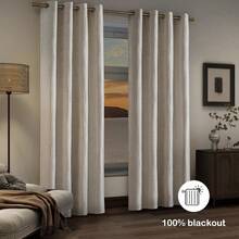 Beige And Black% Blackout Geometric Pattern Curtains, 52 Inch Wide 96 Inches Long 2 Panels, Thermal Insulated Noise Reducing Anti-Rust Grommet Drapes Bedroom Living Room,, Modern Style, Energy-Efficient - Grayish White - View 11