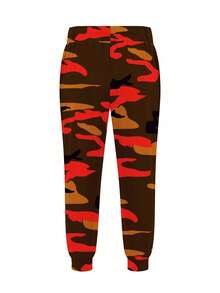 Plus Size Women's Camouflage Print Drawstring Casual Pants Spring - Orange - View 2