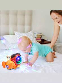 1 pièce Voiture électrique de crabe omnidirectionnelle avec lumières colorées et musique - Cadeau de fête, d'anniversaire, d'Halloween et de Noël, parfait pour les garçons et les filles - Retirez la base ronde avant utilisation - Couleur des accessoires aléatoire