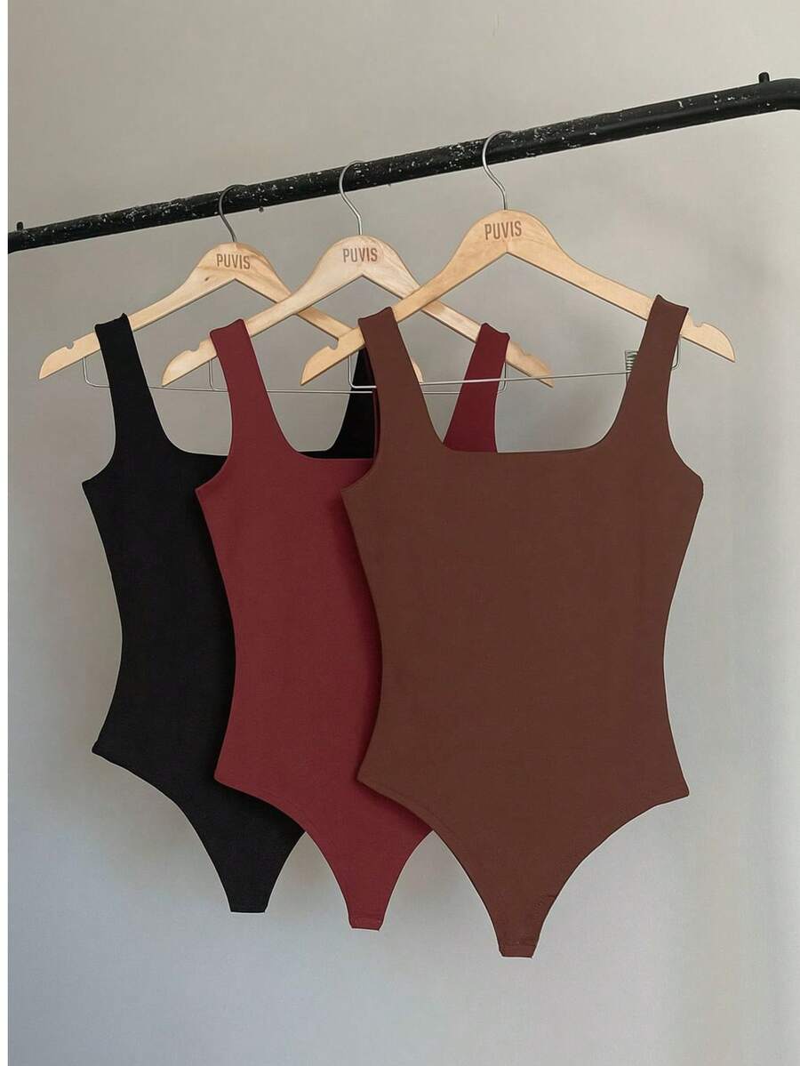 Kit 3 Body Bori Women's Tank Top Thick Strap Basic Casual Blogger Suplex Various Colors - Hitam/Anggur/Coklat - View 1