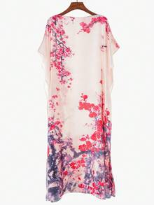 1件女士复古优雅印花仿丝长款卡夫坦罩衫，休闲沙滩防晒披肩和服，夏季连衣裙 - 彩色 - 查看 8