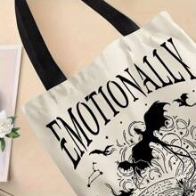 1pc Spacious Double Sided Printed Canvas Tote Bag With Adjustable Straps Style Durability For Shopping, Travel, Daily Use, And Gift Giving. Choose Your Favorite Strap Color For Personalized Comfort.