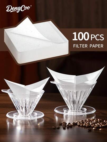 Dengcoo 100张V01和V02白色方形咖啡滤纸，一次性滤纸，适用于手冲咖啡和滴滤咖啡机