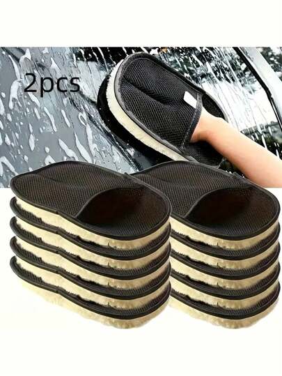 2 件装柔软汽车清洁手套 - 便携式耐用超细纤维细节刷，适用于内外洗车，多功能除尘和清洁工具