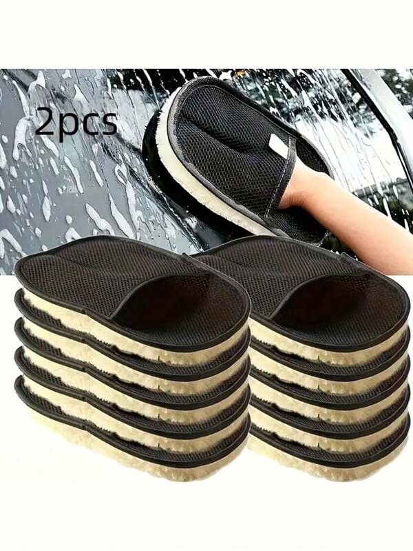 2 piezas Guantes suaves de limpieza de coche - Cepillo de detalle de microfibra portátil y duradero, adecuado para el lavado interior y exterior del automóvil, herramienta multifuncional para el polvo y la limpieza