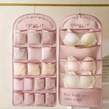 2-Sided Underwear Storage Bag, 17 Grids Front + 5 Pockets Back, Multi-Functional Hanging Wall Mounted Mesh Bag, Large Capacity For Panties, Socks, Bras, Suitable For Closet/Dorm