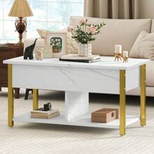 BALCONERA Rustic Brown Lift-Top Coffee Table – Easy-Lift, Adjustable Height With 2-Tier Storage (Hidden Compartment & Shelf) For Living Room/Office - White - View 2