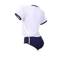 Disfraz de uniforme escolar de gimnasia, animadora y "sukumizu" (traje de baño escolar) de estilo anime japonés para chica estudiante - Azul - Ver 3