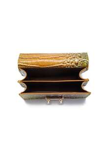 Crocodile - Embossed Mini Top - Handle Bag: Chain Strap, Dual - Compartment Design For Chic Daily Looks - Goldfish Brown - View 10