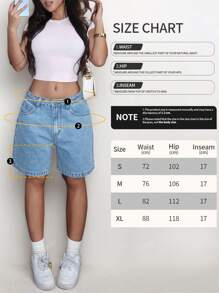 Damen einfarbige Bermuda Denim Shorts, einfach & geeignet für den Sommer