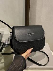 时尚撞色钻石压纹马鞍形迷你斜挎包 - 黑色 - 查看 7