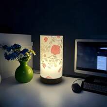 3-farbige, dimmbaren USB LED Lampe - Boho Stoff & Massivholz Nachttischlampe, dimmbare Helligkeit für Schlafzimmer, Wohnzimmer, Arbeitszimmer - gemütliches nordamerikanisches Geschenk für Teenager, minimalistische Heimdekoration, USB betrieben