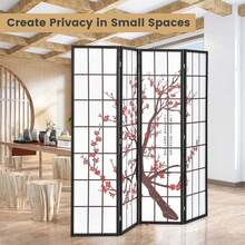 4-Panel Japanese Style Folding Room Divider With Elegant Plum Blossom Design Indoor - White - View 1