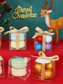 50pcs Transparent Party Favor Boxes (With Gift Ribbon), 2*2*2 Inch, Macaron Cupcake Candy Soap Gift Individual Packaging Boxes - Transparent - View 2