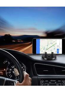 1pc Black Multifunctional Rotatable Car Dashboard Phone Holder, 360° Rotating Car Phone Clip Mount, Adhesive Navigation Bracket - Black - View 4