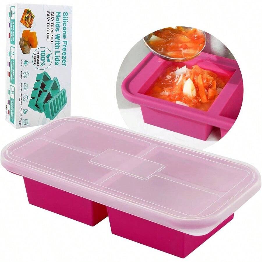Silicone Freezer Molds With Lids, Silicone Soup Freezer Container Molds, Easy Meal Prep Container And Kitchen Storage Solution For Freeze  Store Soup, Sau, Broth, Leftovers(Purple6) - Red2 - 查看 1
