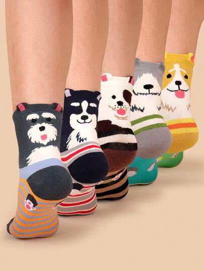 5 Paar Damen/Unisex süße Tier Muster Knöchelsocken, weich & atmungsaktiv, geeignet für Campus, Reisen, Büro, Lässig, Geschenke, Rückkehr zur Schule Saison
