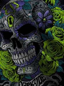 万圣节服装绿色花朵骷髅图案 3D 印花连帽衫，男士休闲弹力套头连帽衫运动衫，秋冬运动装 - 彩色 - 查看 4