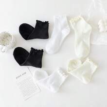 1 paire/3 paires/6 paires Chaussettes blanches pour femmes, chaussettes courtes style japonais avec bord roulé, chaussettes mignonnes avec bordure à volants