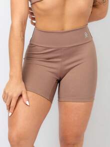 Kit 2 Women's Fitness Shorts High Waist Zero Transparency Blackout Gym Basic Bermuda Shorts Women's Crossfit Yoga - 棕色+紫色 - 查看 2