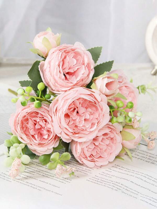 1pc Artificial Mixed Flower Bouquet With Rose, Hydrangea, Peony, Ideal For Valentine's Day Gift, Wedding, Birthday Party, Home Decor, Maintenance-Free Preserved Flowers