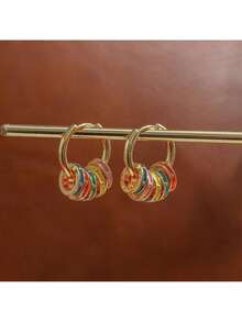 New Chinese Style Enamel Colored Drip Oil Earrings, Retro Dopamine Design Earrings, Suitable For Daily Wear, Women's Jewelry Gifts - 金色 - 查看 2