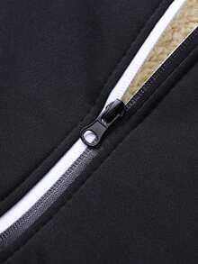 1pc Lamb Wool Padded Cardigan Jacket, Hooded Casual Sports Coat - Black - View 5