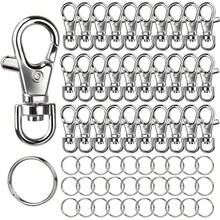 10/30/50/100 Pcs Metal Swivel Clasps And Key Rings, Lobster Claw Key Chains And Key Rings, Keys, Jewelry Making, Silver - Rotatable Keychain Set - View 6
