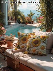 1 pieza Funda de almohada estampada con elemento de girasol, conjunto de decoración del hogar minimalista brillante, diseño con cremallera, hecho de tela de poliéster para un fácil lavado, superficie suave y mullida, adecuado para sala de estar, dormitorio, patio exterior (no incluye inserto de almohada), impresión plana 2D, sin bordado real