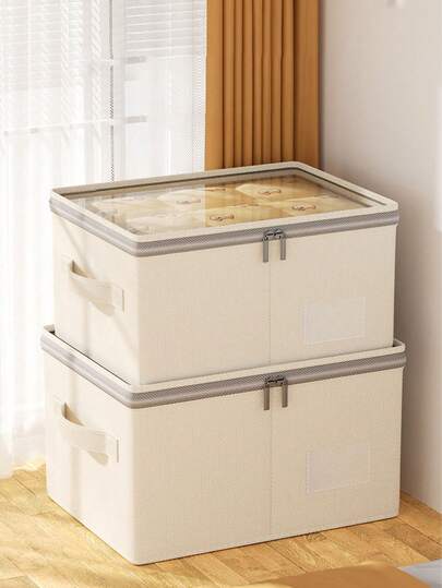 1pc Dustproof Cotton And Linen Clothes Storage Box With Cover, Thickened Washable Clothes Storage Box, Dormitory Wardrobe, Pants Storage Basket