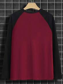 Men's Casual Colorblock Long Sleeve T-Shirt, Autumn, Fall - Burgundy - View 2