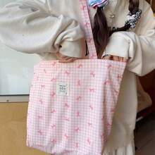 Shoulder Bags - Etiqueta tejida de un solo hombro con cuadros azules - Ver 3