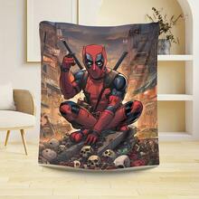 1pc Deadpool & Wolverine Cartoon Pattern Super Soft Flannel Multi-Season Lightweight Nap Blanket Soft And Warm As An Extra Warm Layer Under Your Sheets Or Quilt Comfortable And Breathable Machine Washable - As Shown - View 3