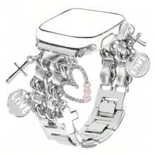 1 Stück elegantes metallisches Bandarmband kompatibel mit Apple Watch Ultra, SE & Serie 1-10, passend für 38mm-49mm Zifferblatt, charmantes gewebtes Leder-Schmuckarmband für Smartwatch, verstellbar, geeignet als Valentinstags-/Geburtstagsgeschenk (nur Armband) - Verschiedenfarbig - Übersicht 4