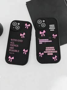 Ốp điện thoại thời trang TPU màu hồng đen họa tiết nơ, chống sốc, 2 chiếc. Ốp điện thoại TPU màu đen thời trang với họa tiết nơ hồng và dòng chữ "God", họa tiết trái tim, khẩu hiệu Kinh thánh về đức tin Cơ đốc, bảo vệ 360° chống rơi, tương thích với iPhone & Galaxy, phiên bản quốc tế, không phải phiên bản nội địa. Quà tặng sinh nhật mùa xuân. - Nhiều màu - Xem 1