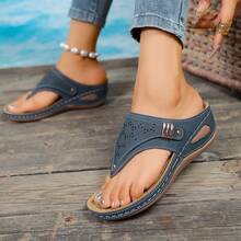 Comfortable Wedge Sandals For Women, Featuring A Hollow, Breathable Design, A Novel Style, And Multiple Color Options, Perfect For Everyday Wear With Jeans. - Blue - View 5