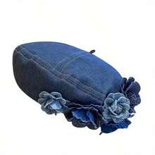 Denim Beret Hat Painter Hat For Women French Hat Artist Hat Casual Sun Hat With Adjustable Strap - 藍色 - 查看 5