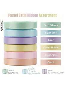 6 Rolls Of 1 Inch Pastel Satin Ribbon | Gift Packaging Ribbon Set For Flower Bouquets, Crafts, Birthdays, Parties, Weddings, Graduation Party Decorations - 30 Yards - Multicolor - View 2