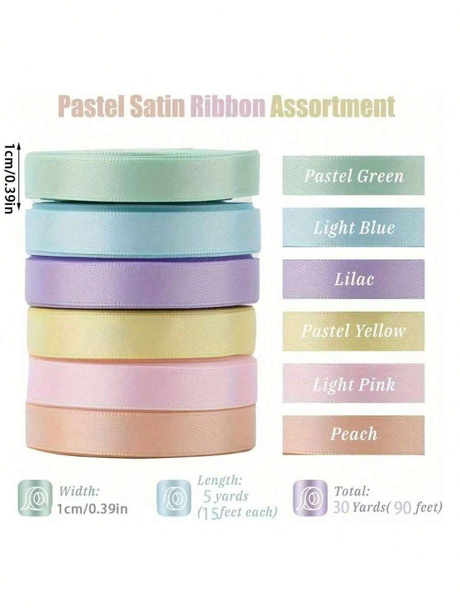 6 cuộn ruy băng satin pastel 1 inch | Bộ ruy băng gói quà cho bó hoa, đồ thủ công, sinh nhật, tiệc tùng, đám cưới, trang trí tiệc tốt nghiệp - 30 yard - Nhiều màu - Xem 1