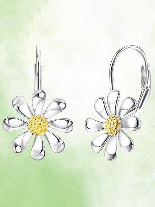 Zilveren madeliefjesoorbellen - oorbellen met bloemenhanger - madeliefjessieradencadeau, geschikt voor vrouwen met gevoelige oren