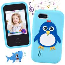 Mini Lern-Handy Spielzeug mit 32GB Karte, 2,8" Touchscreen mit süßer Pinguin Silikonhülle, Dual-Selfie-Kameras + Musikplayer, 10 Fabeln & 26 Buchstaben Lernen, perfektes Halloween & Weihnachtsgeschenk für Jungen Mädchen 3-12 Jahre