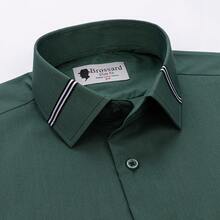 [Tedelon]56% Polyester 40% Cotton 4% Spandex ,Slim Fit Dress Shirt -Formal/Casual Shirt With Contrast Collar & Cuff Details, Breathable Cotton Blend For Business - 草綠 - 查看 1