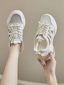 女士休闲运动鞋、平底运动鞋、运动鞋、公路跑鞋、运动凉鞋 - 米色 - 查看 2