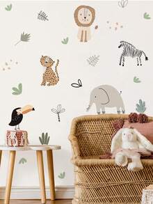 SURELIFE 1pc Boho Cartoon Animals Vinyl Wall Stickers PVC Wall Decals For Children Kids Room Nursery Decor Peel And Stick