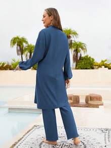 VFJ 布基尼穆斯林女士泳衣 端庄伊斯兰泳装 长袖全罩式 3 件套沙滩装 带泳帽 - 藏蓝色 - 查看 5