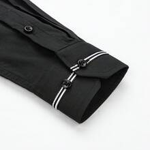 [Tedelon]56% Polyester 40% Cotton 4% Spandex ,Slim Fit Dress Shirt - White Formal/Casual Shirt With Contrast Collar & Cuff Details, Breathable Cotton Blend For Business, Daily Wear - 黑色 - 查看 4