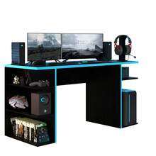 Escritorio Gamer Madesa 9409 Mesa para Computador con Diseño Innovador, Espacio y Comodidad, Multiespacios para Juegos y Consolas, Color Negro/Azul - Dimensiones 136cm x 75cm x 60cm - Negro - Ver 3